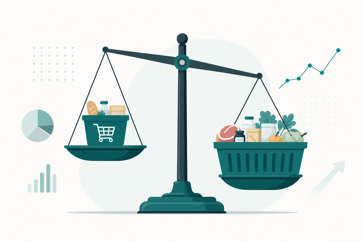 Illustration comparing CPI and PCE inflation gauges on a balance scale
