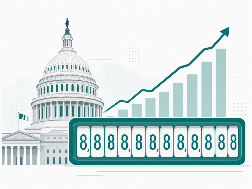 Illustration of the US Capitol with a rising national debt counter